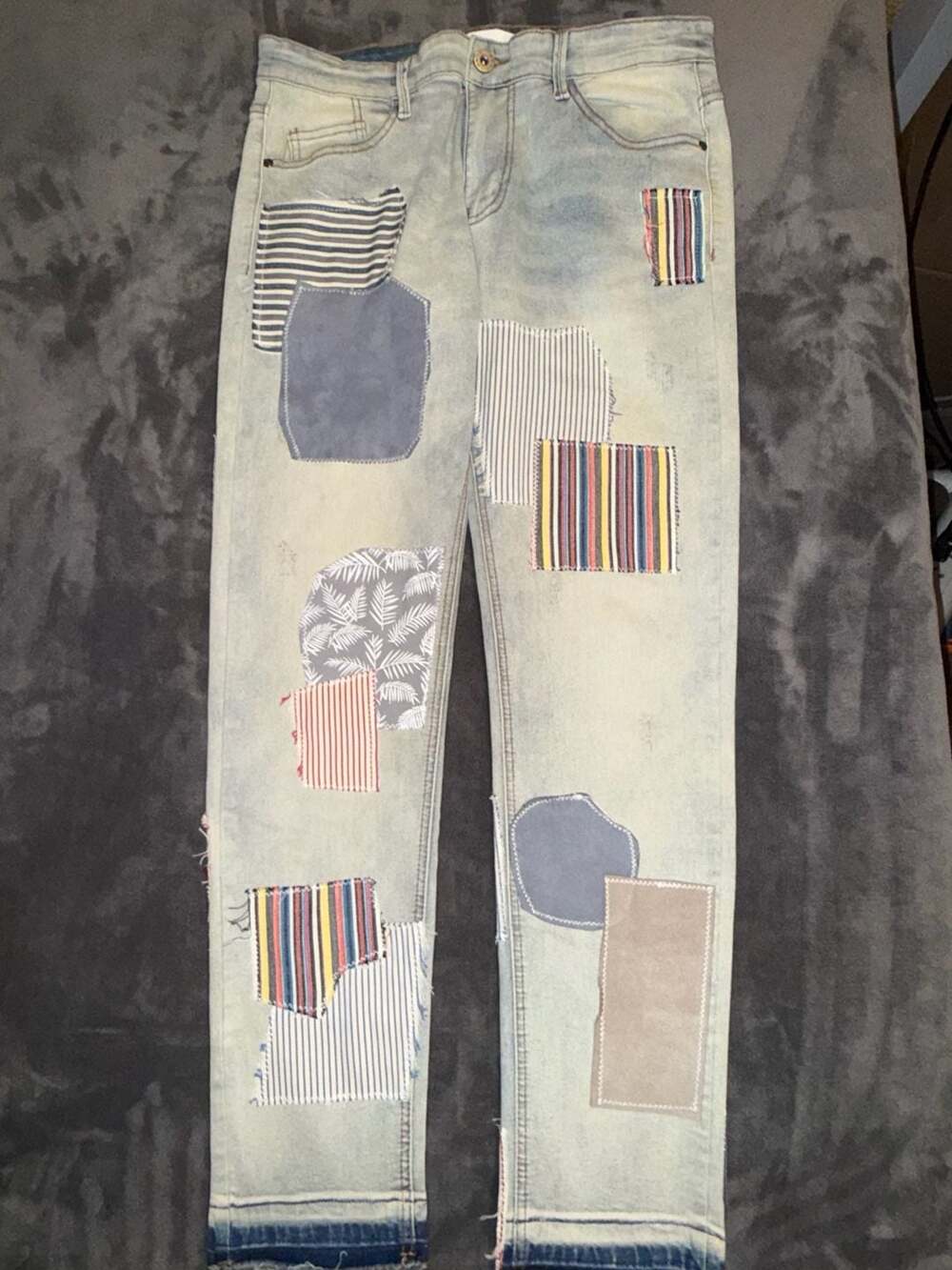 KDNK Patchwork Distressed Skinny Fit Denim Jeans Size 34